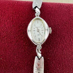 Vintage Bulova 23 Jewel Movement  2 small Diamonds 10 Karat White Gold Filled